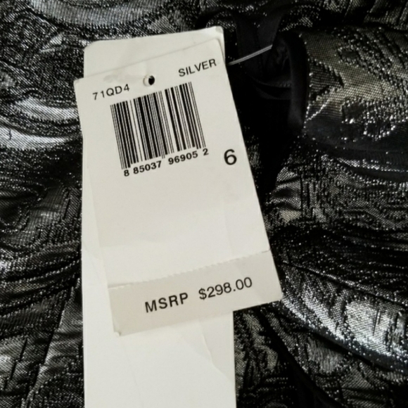 NEW French Connection Silver Metallic Paisley Brocade Dress Strapless Red Carpet - Picture 6 of 12